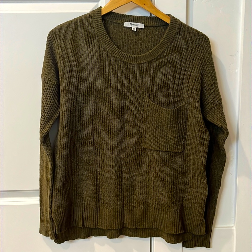 Forest green Madewell sweater with pocket in size XS